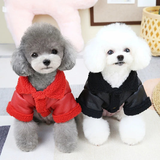 Fur Collar Winter Dog Jacket – Warm Leather Coat for Pets