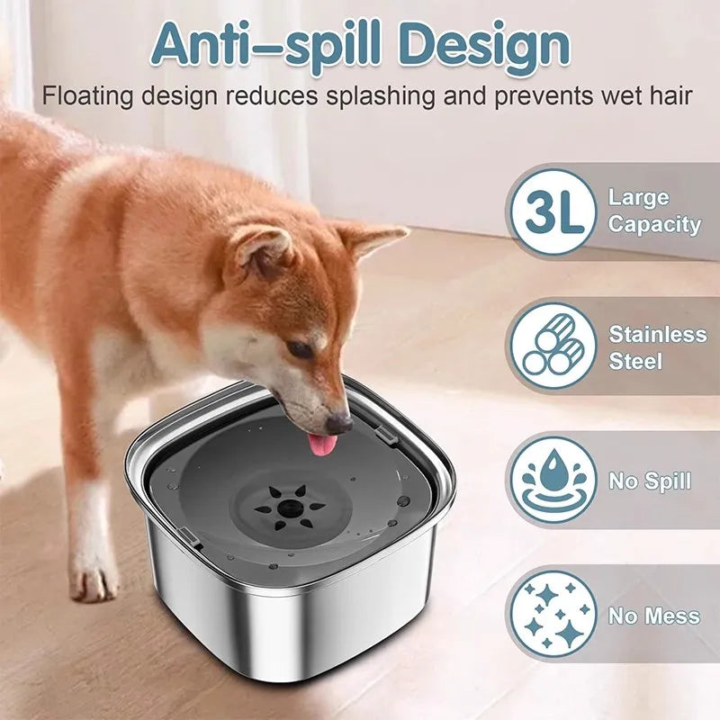 3L Stainless Steel Dog Bowl – Anti-Splash Water Dish