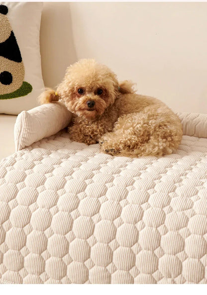 Corduroy Pet Bed Mat with Neck Pillow – Washable & Waterproof