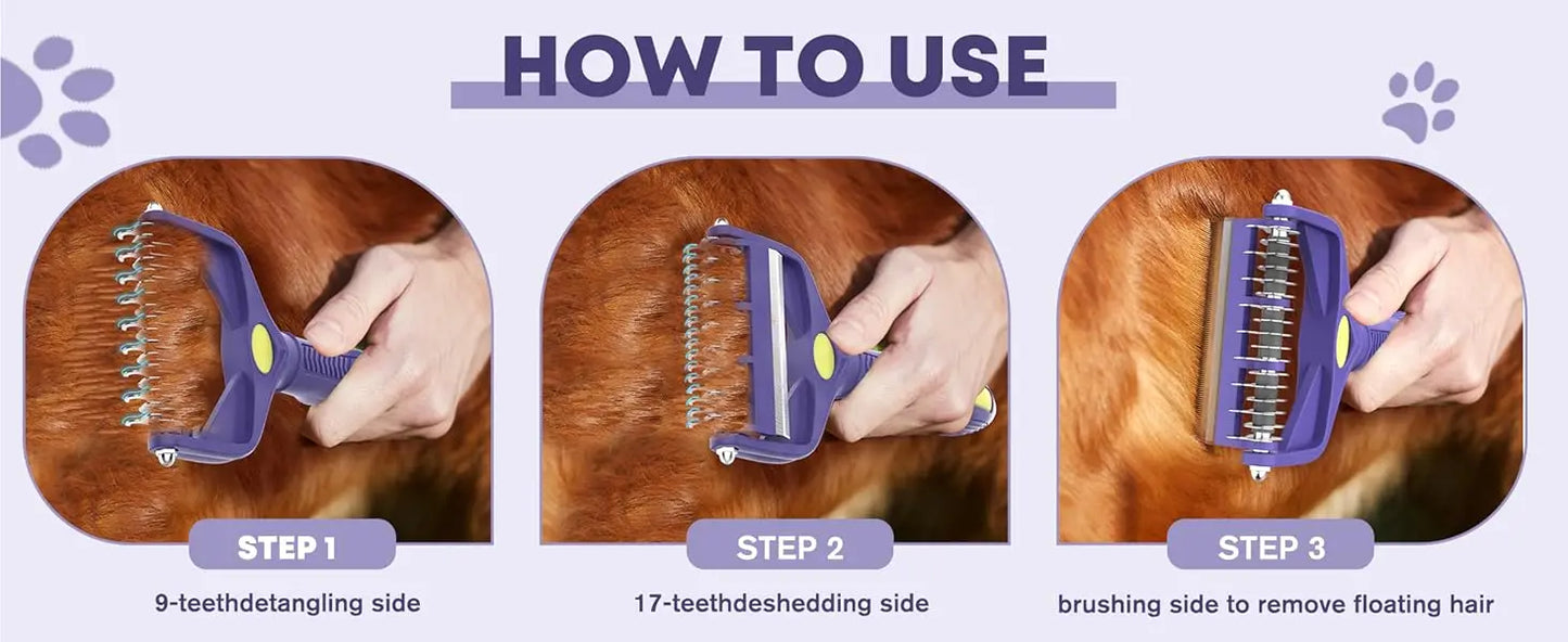 3-in-1 Pet Grooming Brush – Deshedding & Dematting Comb