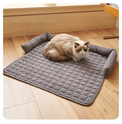 Corduroy Pet Bed Mat with Neck Pillow – Washable & Waterproof
