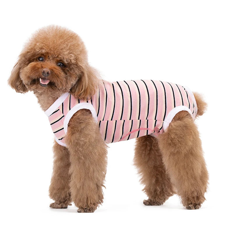 Striped Dog Recovery Suit – Soft Post-Surgery Shirt for Small Dogs