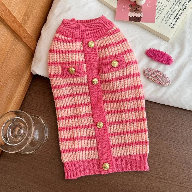 Striped Warm Dog Sweater – Cozy Winter Outfit for Small Dogs