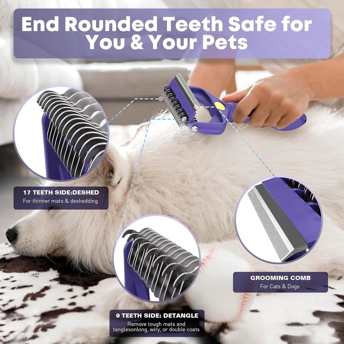 3-in-1 Pet Grooming Brush – Deshedding & Dematting Comb