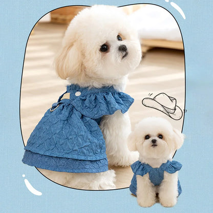 Denim Dog Dress with Leash Ring – Flying Sleeve Outfit