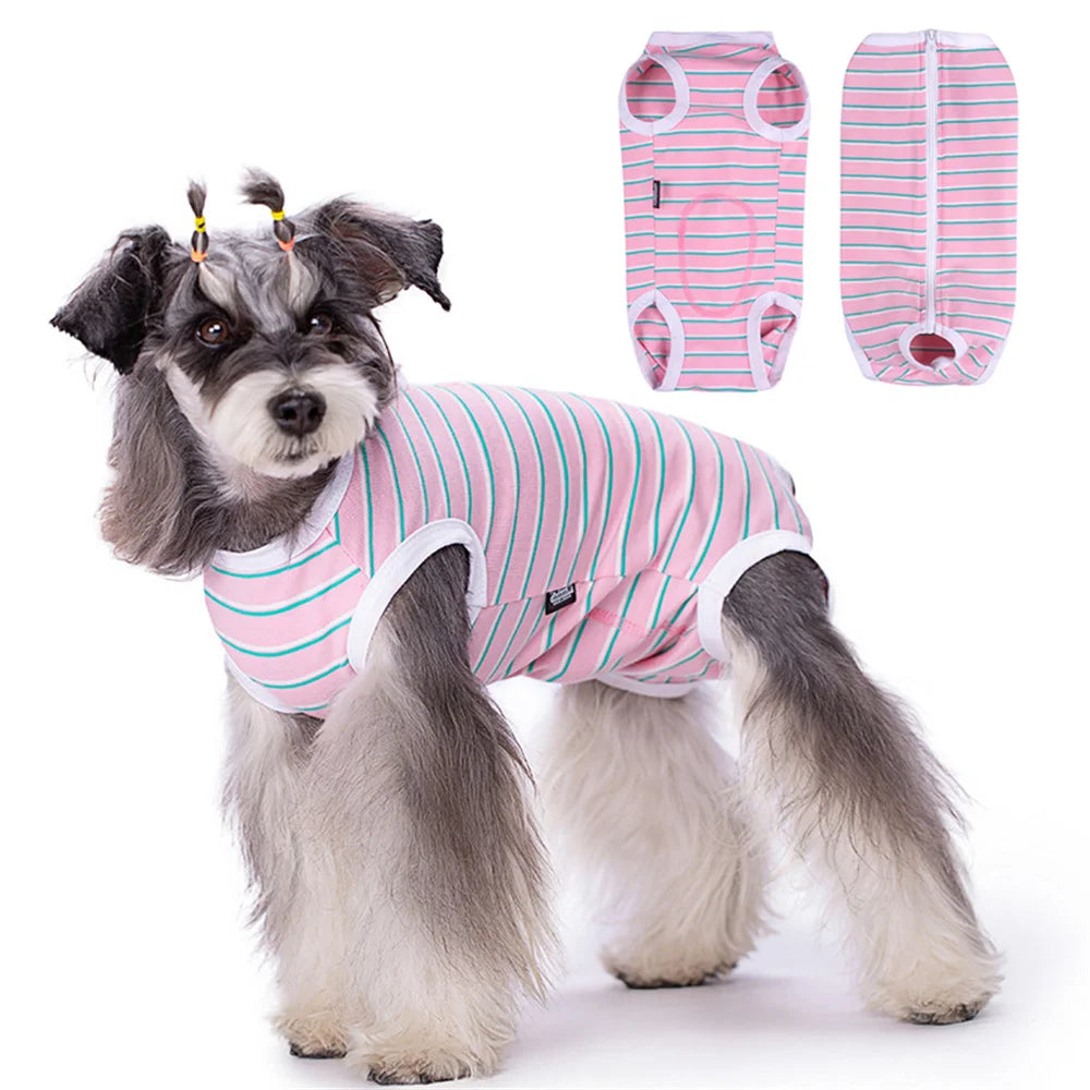 Striped Dog Recovery Suit – Soft Post-Surgery Shirt for Small Dogs