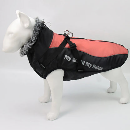 Winter Dog Coat with Harness – Warm Padded Jacket for Big Dogs