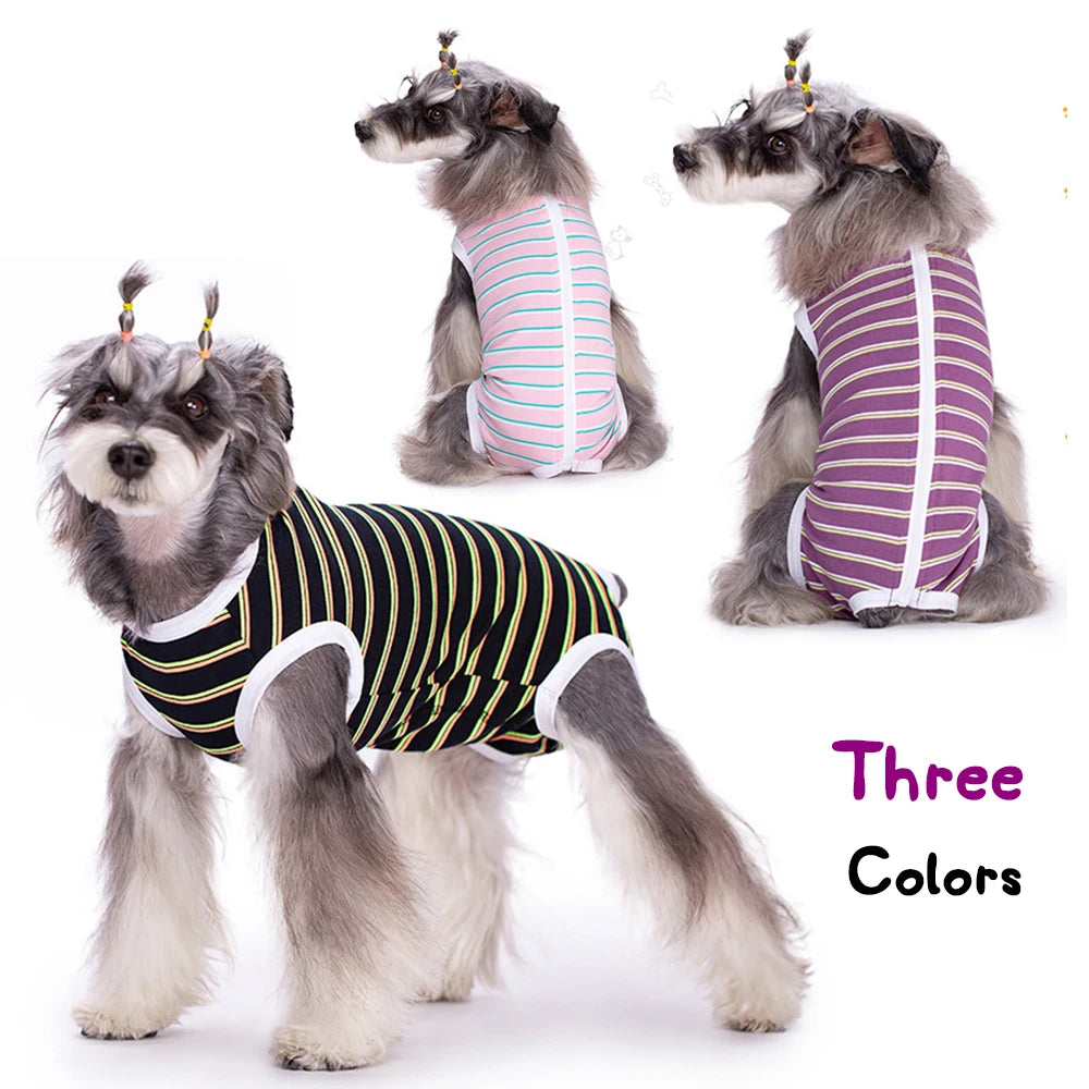 Striped Dog Recovery Suit – Soft Post-Surgery Shirt for Small Dogs