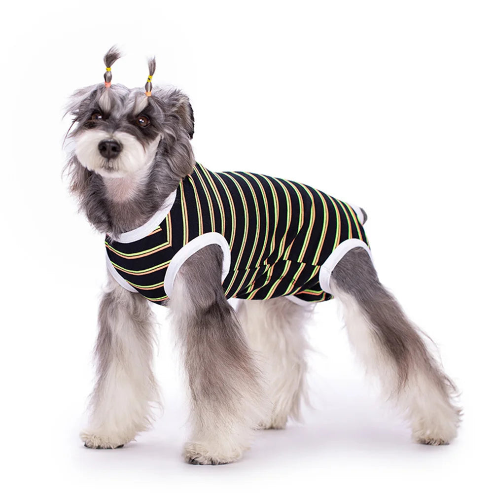 Striped Dog Recovery Suit – Soft Post-Surgery Shirt for Small Dogs