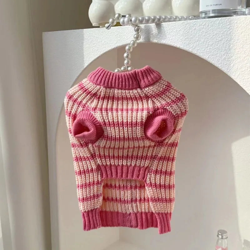 Striped Warm Dog Sweater – Cozy Winter Outfit for Small Dogs