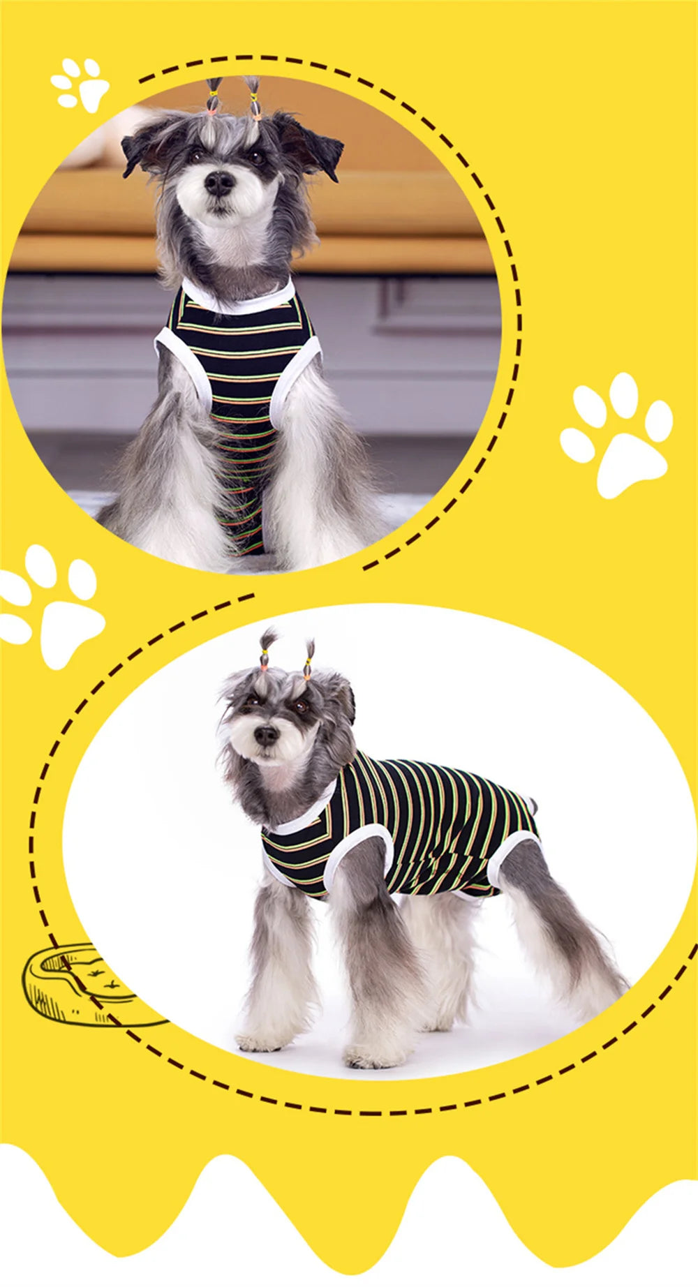 Striped Dog Recovery Suit – Soft Post-Surgery Shirt for Small Dogs