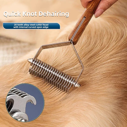 Pet Grooming Brush – Walnut Deshedding Comb for Cats & Dogs