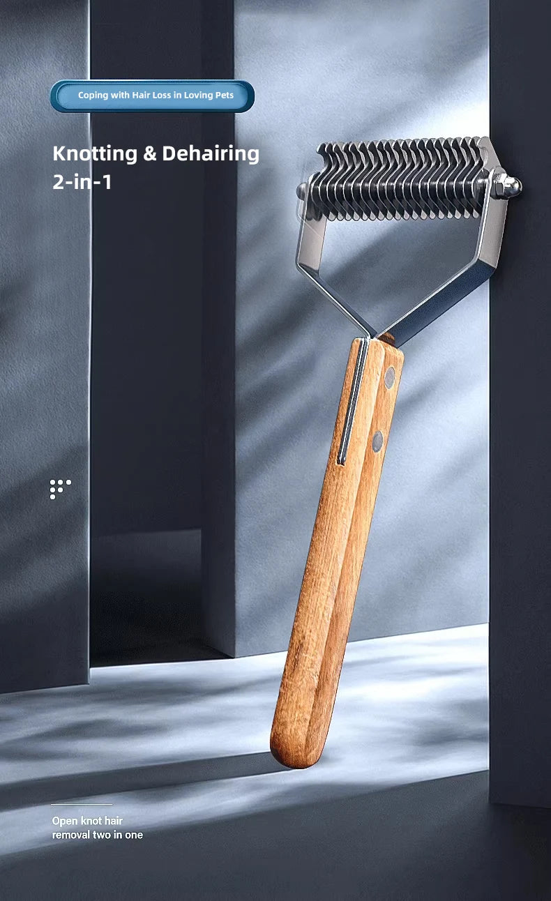 Pet Grooming Brush – Walnut Deshedding Comb for Cats & Dogs