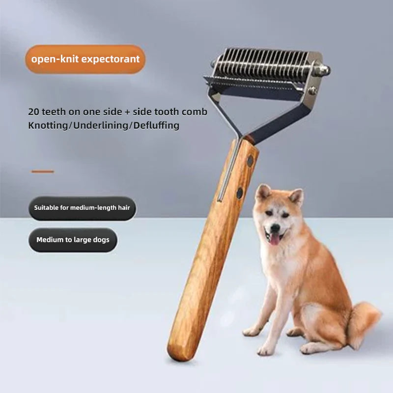 Pet Grooming Brush – Walnut Deshedding Comb for Cats & Dogs
