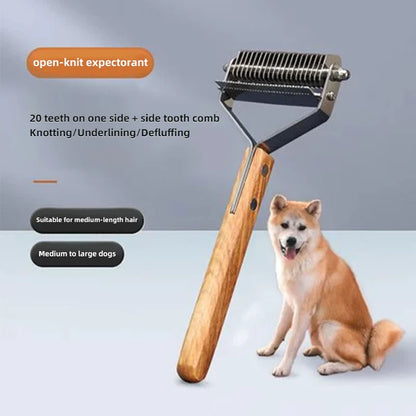 Pet Grooming Brush – Walnut Deshedding Comb for Cats & Dogs