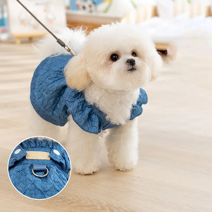 Denim Dog Dress with Leash Ring – Flying Sleeve Outfit