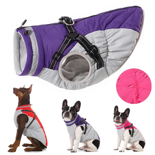 Waterproof Winter Dog Jacket with Harness – Small to Large Dogs