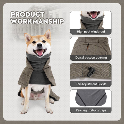 British Style Plaid Dog Jacket – Warm Adjustable Winter Coat