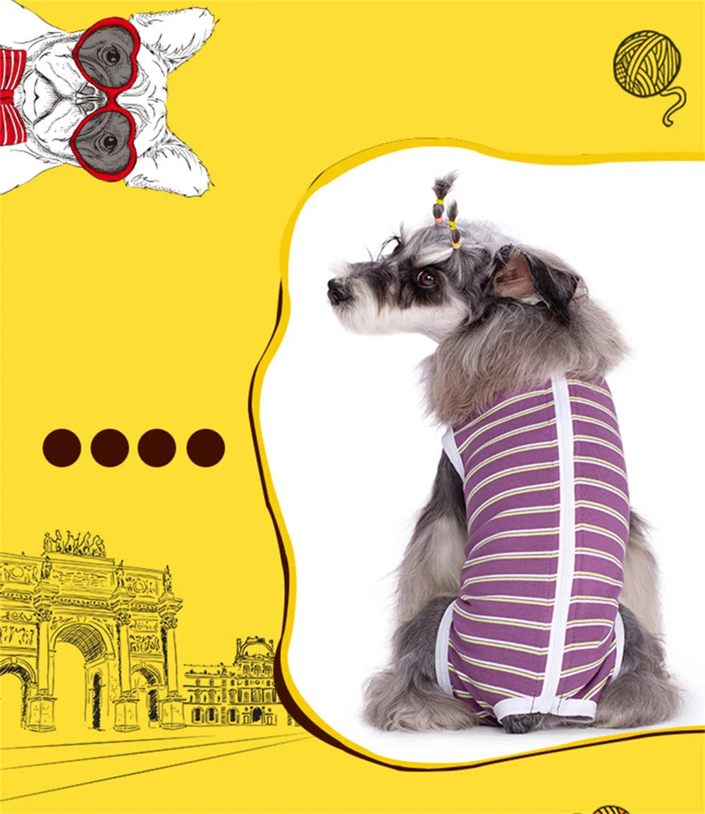 Striped Dog Recovery Suit – Soft Post-Surgery Shirt for Small Dogs