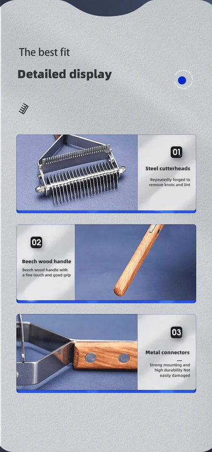 Pet Grooming Brush – Walnut Deshedding Comb for Cats & Dogs