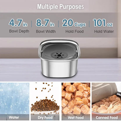 3L Stainless Steel Dog Bowl – Anti-Splash Water Dish