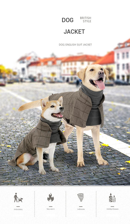 British Style Plaid Dog Jacket – Warm Adjustable Winter Coat