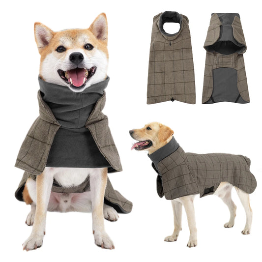 British Style Plaid Dog Jacket – Warm Adjustable Winter Coat