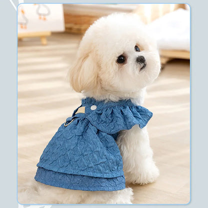 Denim Dog Dress with Leash Ring – Flying Sleeve Outfit