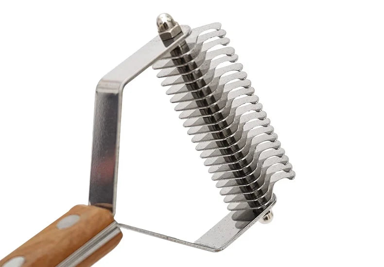 Pet Grooming Brush – Walnut Deshedding Comb for Cats & Dogs