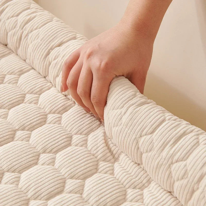 Corduroy Pet Bed Mat with Neck Pillow – Washable & Waterproof