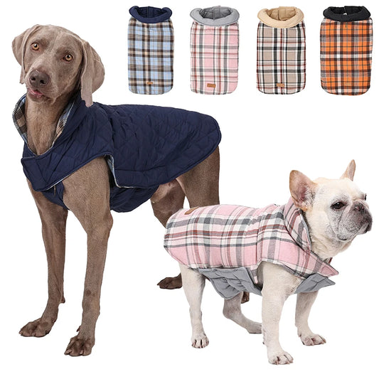 Reversible Waterproof Dog Jacket – Warm Winter Plaid Coat