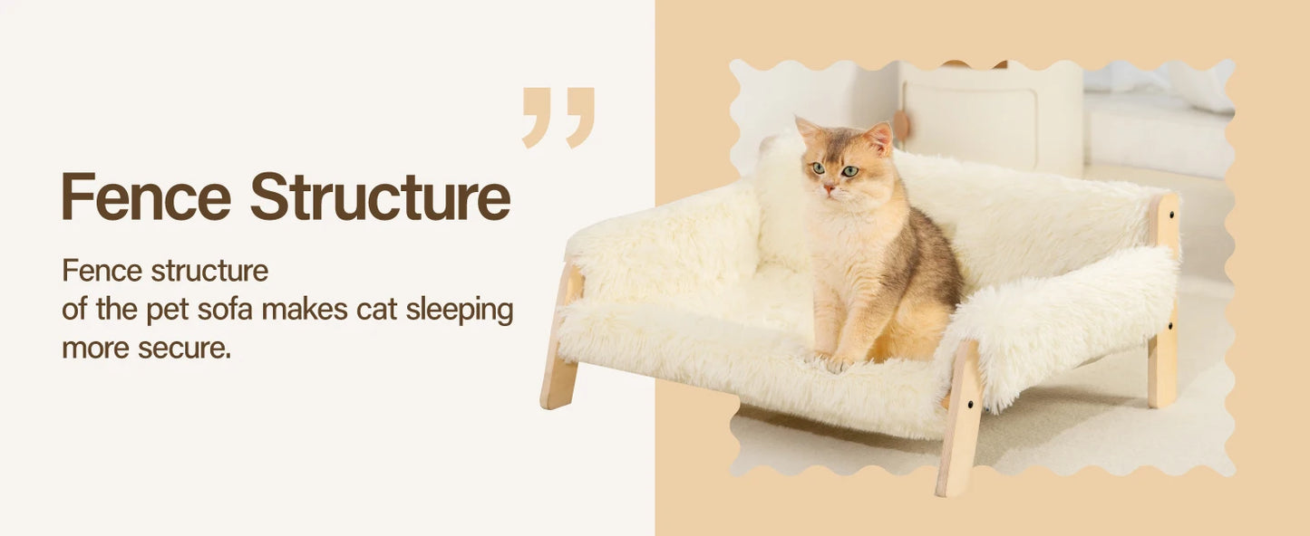 Wooden Cat Sofa Bed – Plush Cushion for Small Pets