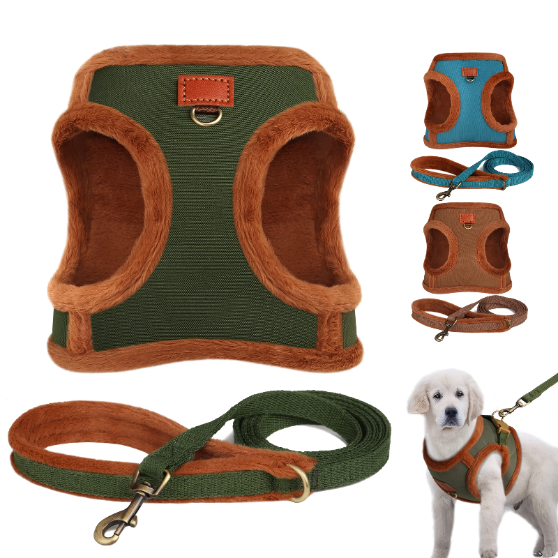 3-Layer Padded Winter Dog Harness & Leash Set
